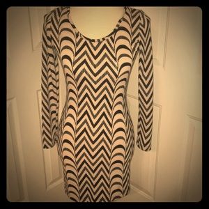 Chevron Striped Long Sleeve Mini Dress